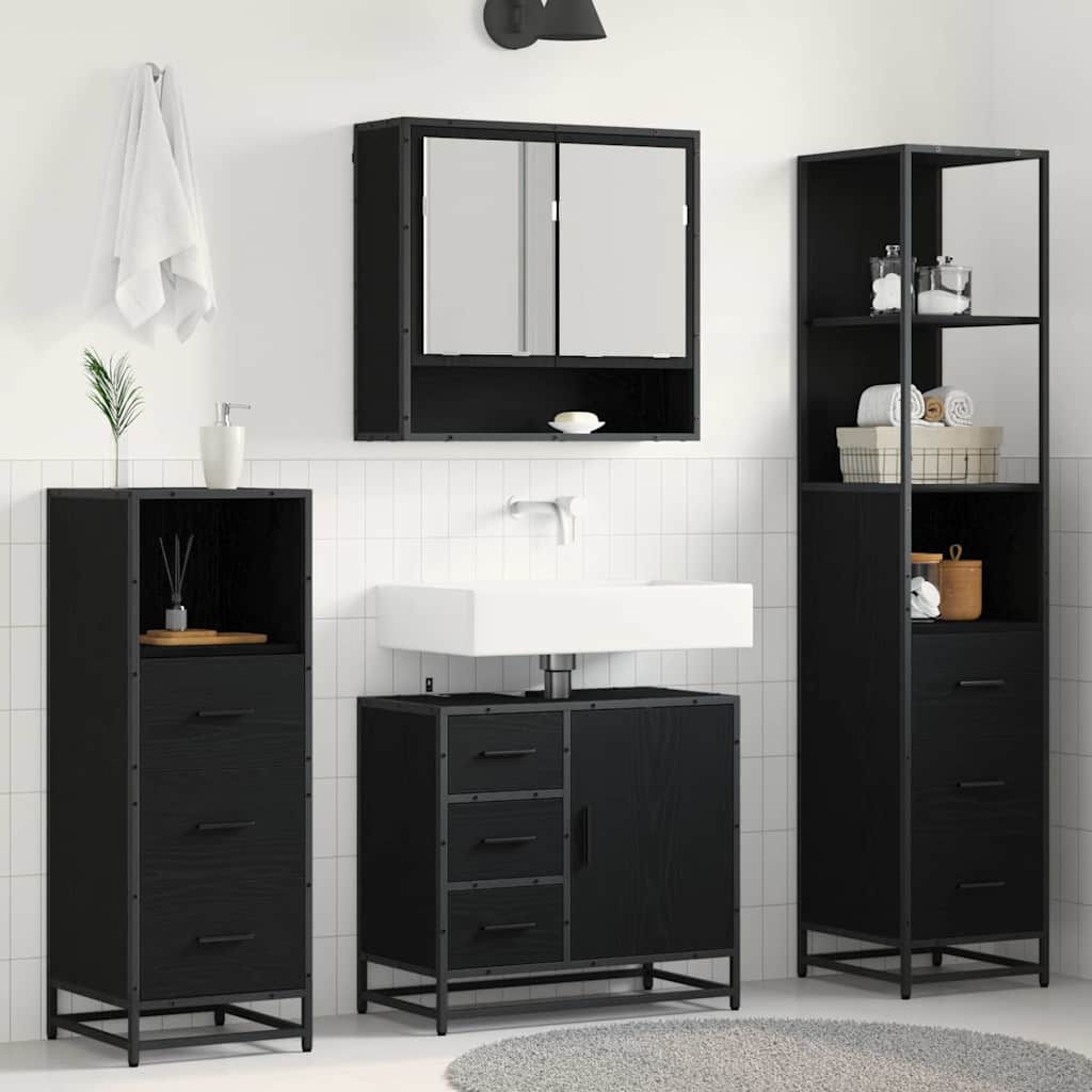 Bathroom Furniture Set 4 pcs Black Oak Engineered Wood
