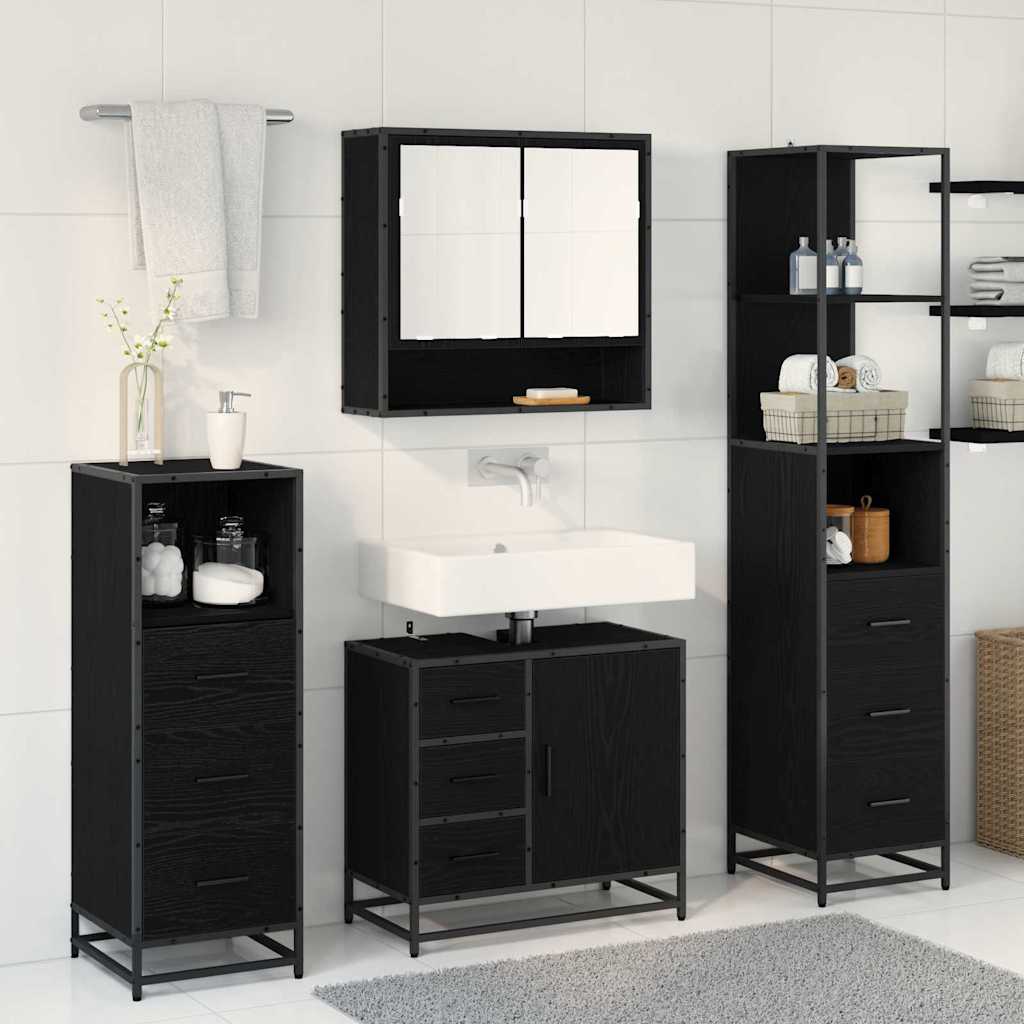 Bathroom Furniture Set 4 pcs Black Oak Engineered Wood