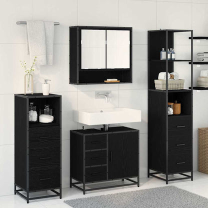 Bathroom Furniture Set 4 pcs Black Oak Engineered Wood