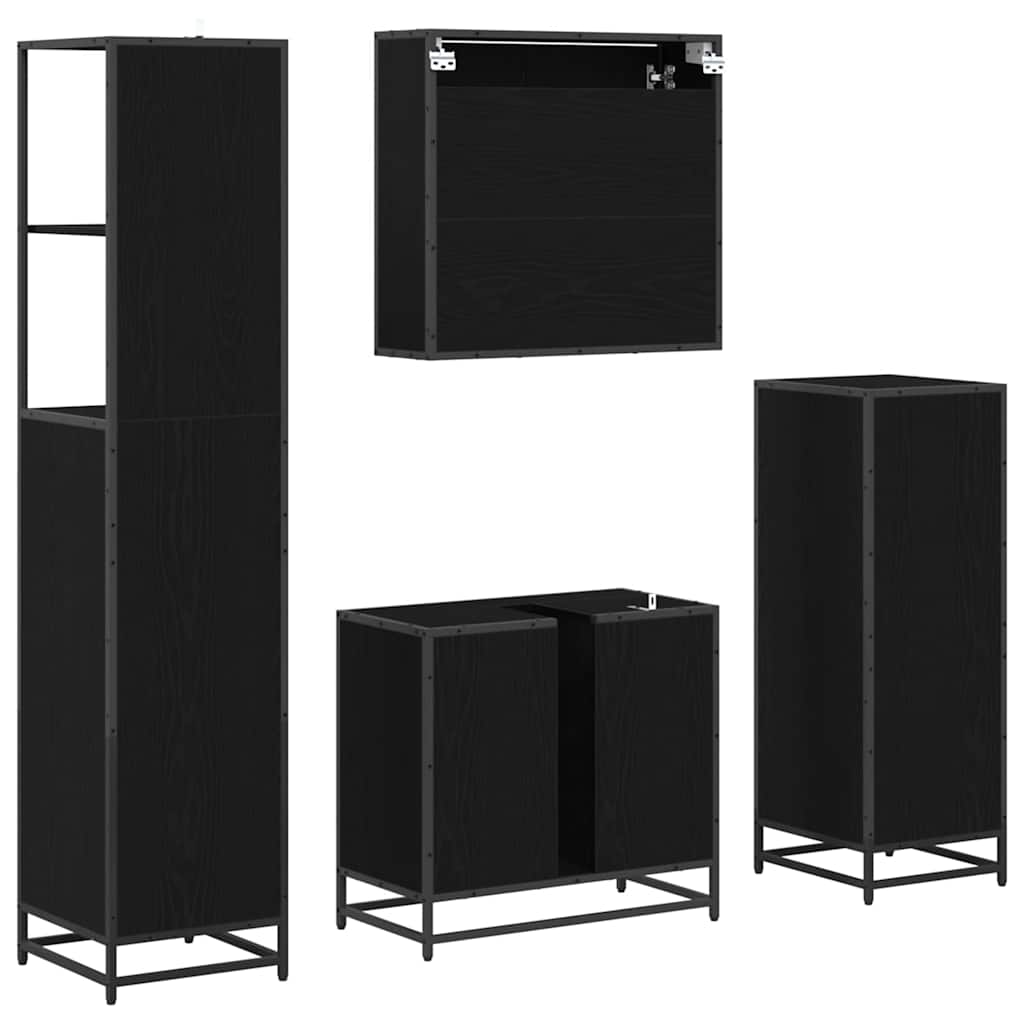 Bathroom Furniture Set 4 pcs Black Oak Engineered Wood