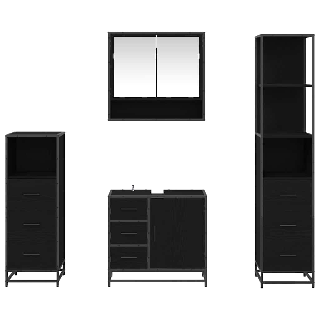 Bathroom Furniture Set 4 pcs Black Oak Engineered Wood