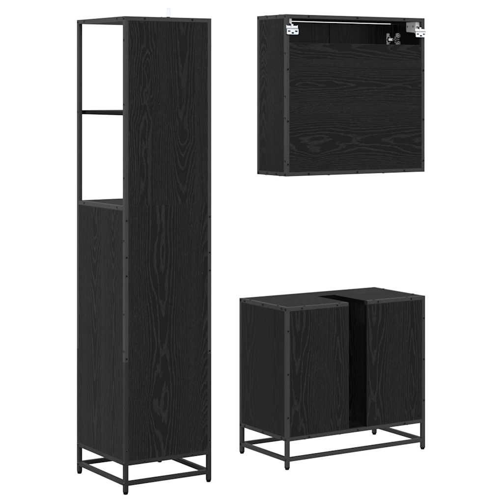 Bathroom Furniture Set 3 pcs Black Oak Engineered Wood