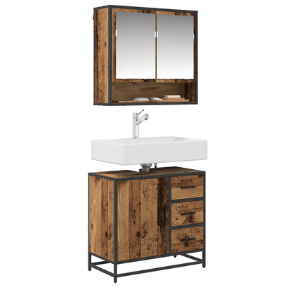 Bathroom Furniture Set with Door 2 pcs Old Wood Engineered Wood