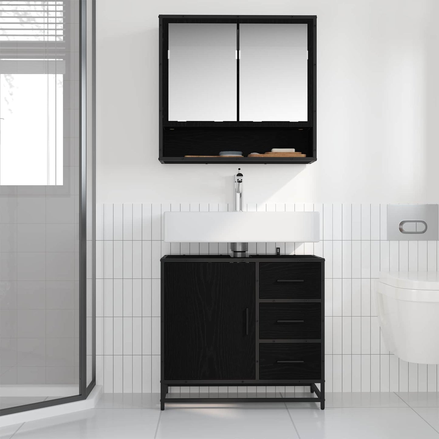 Bathroom Furniture Set 2 pcs Black Oak Engineered Wood