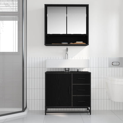 Bathroom Furniture Set 2 pcs Black Oak Engineered Wood