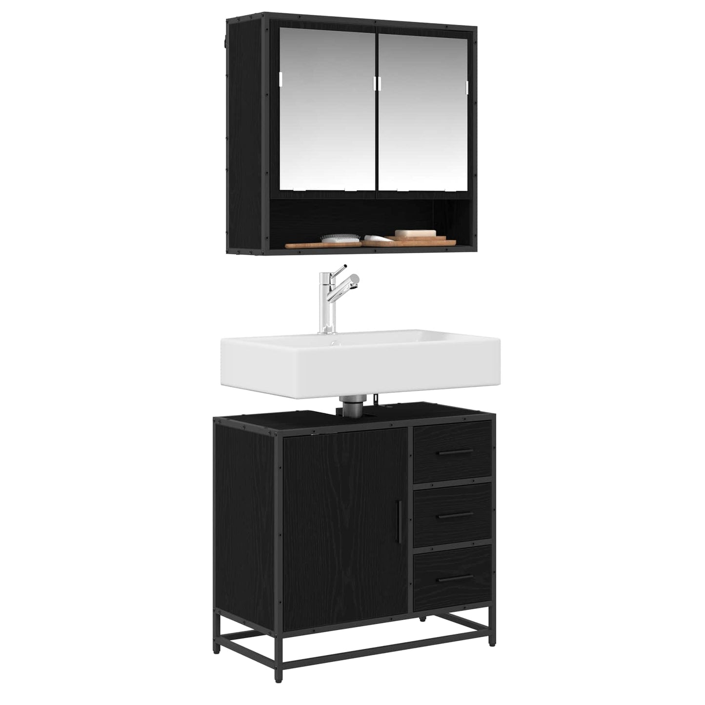Bathroom Furniture Set 2 pcs Black Oak Engineered Wood