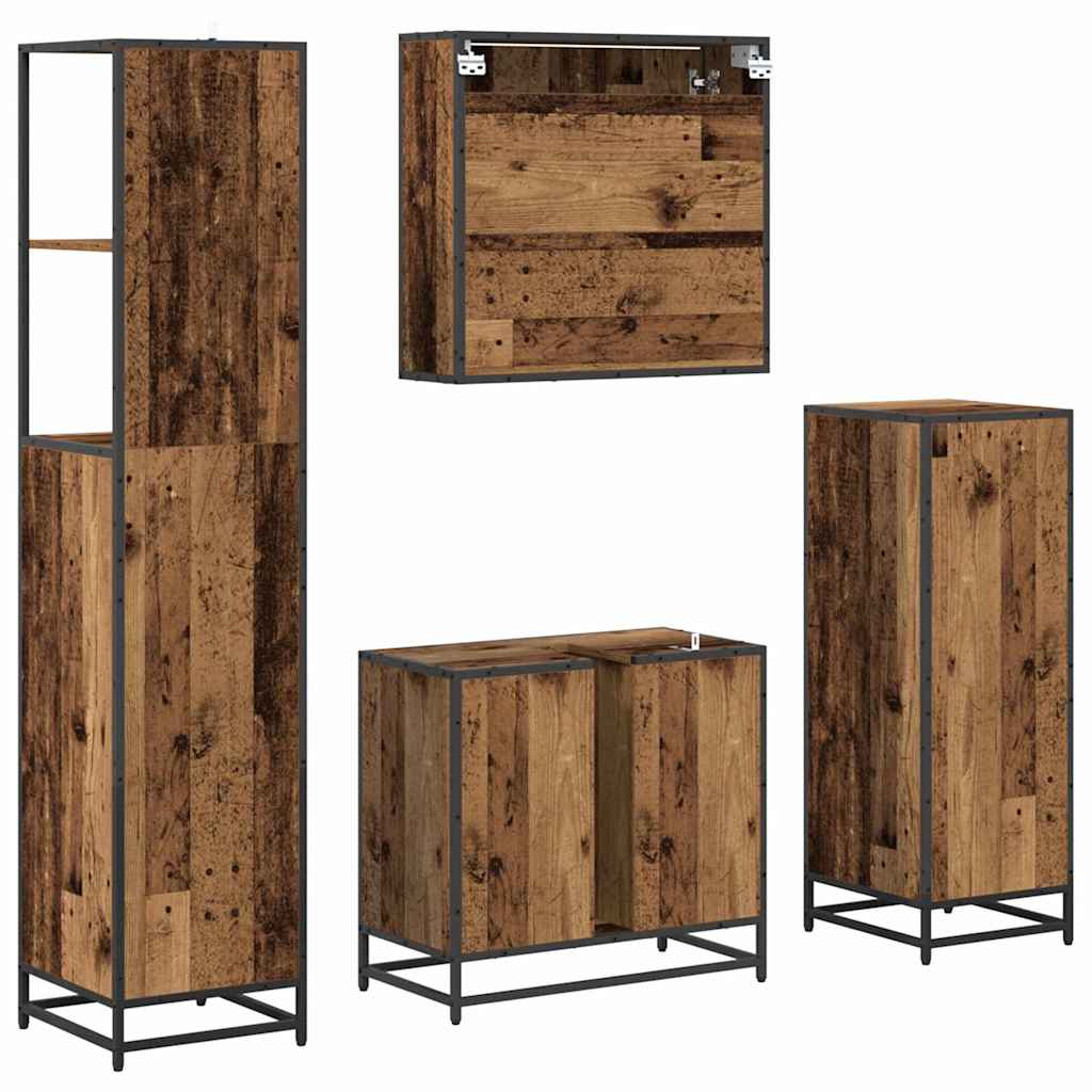 Bathroom Furniture Set with Door 4 pcs Old Wood Engineered Wood
