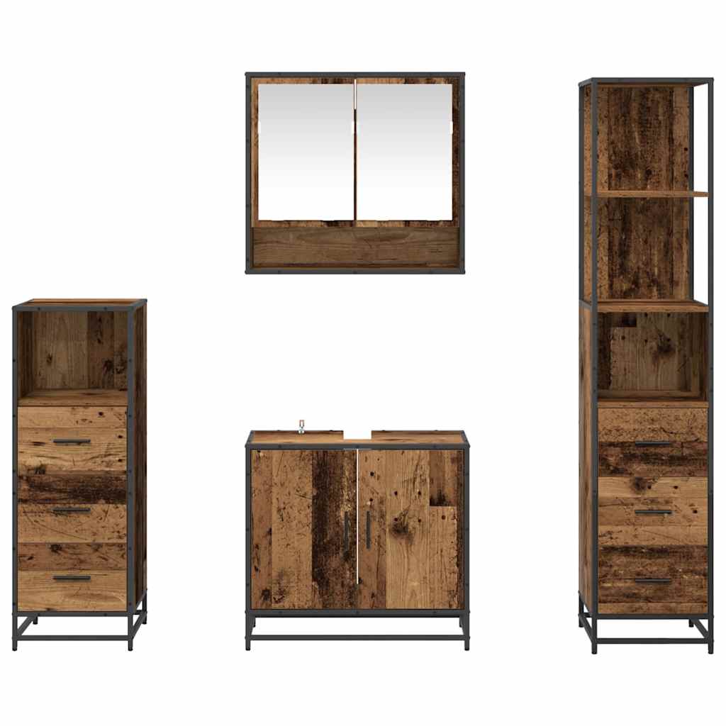 Bathroom Furniture Set with Door 4 pcs Old Wood Engineered Wood