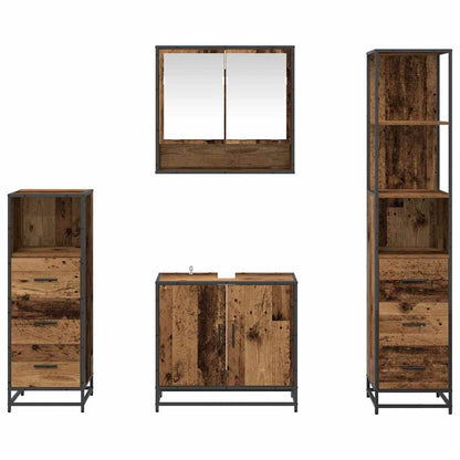Bathroom Furniture Set with Door 4 pcs Old Wood Engineered Wood
