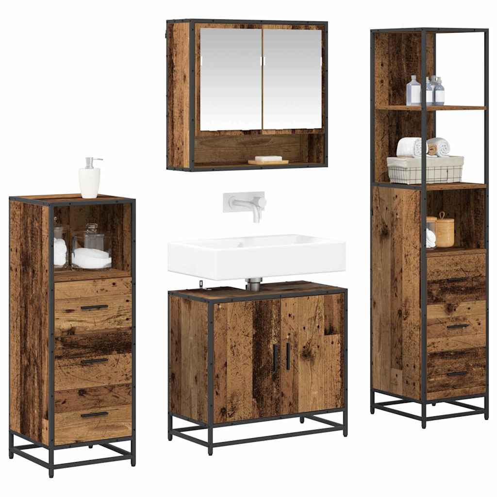 Bathroom Furniture Set with Door 4 pcs Old Wood Engineered Wood