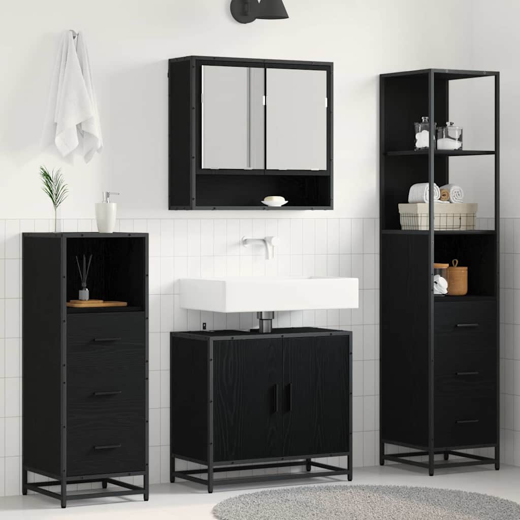 Bathroom Furniture Set 4 pcs Black Oak Engineered Wood