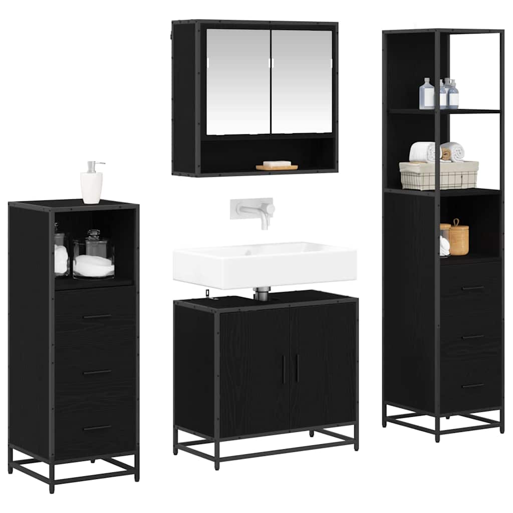 Bathroom Furniture Set 4 pcs Black Oak Engineered Wood