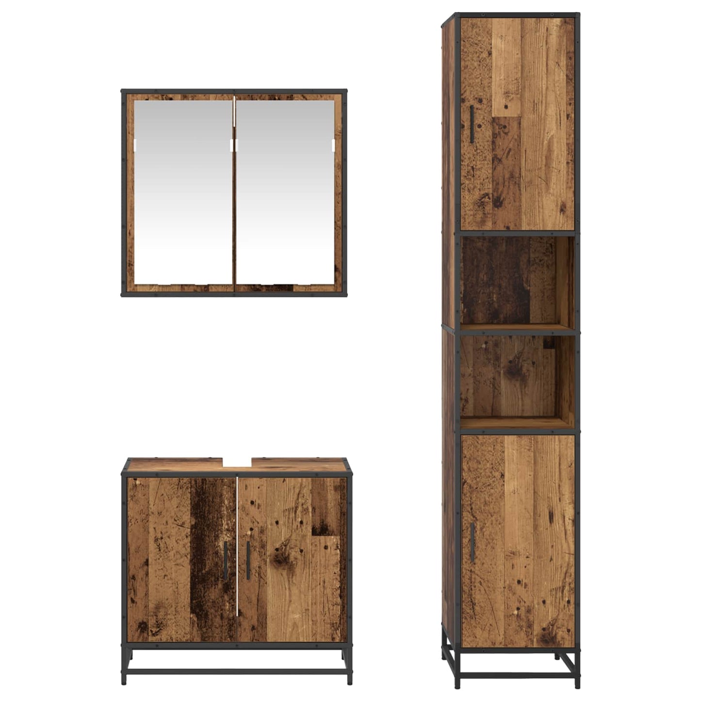 Bathroom Furniture Set with Door 3 pcs Old Wood Engineered Wood