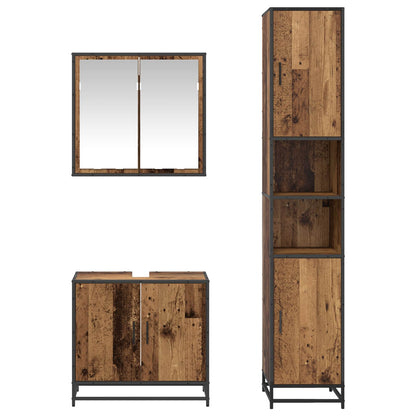 Bathroom Furniture Set with Door 3 pcs Old Wood Engineered Wood