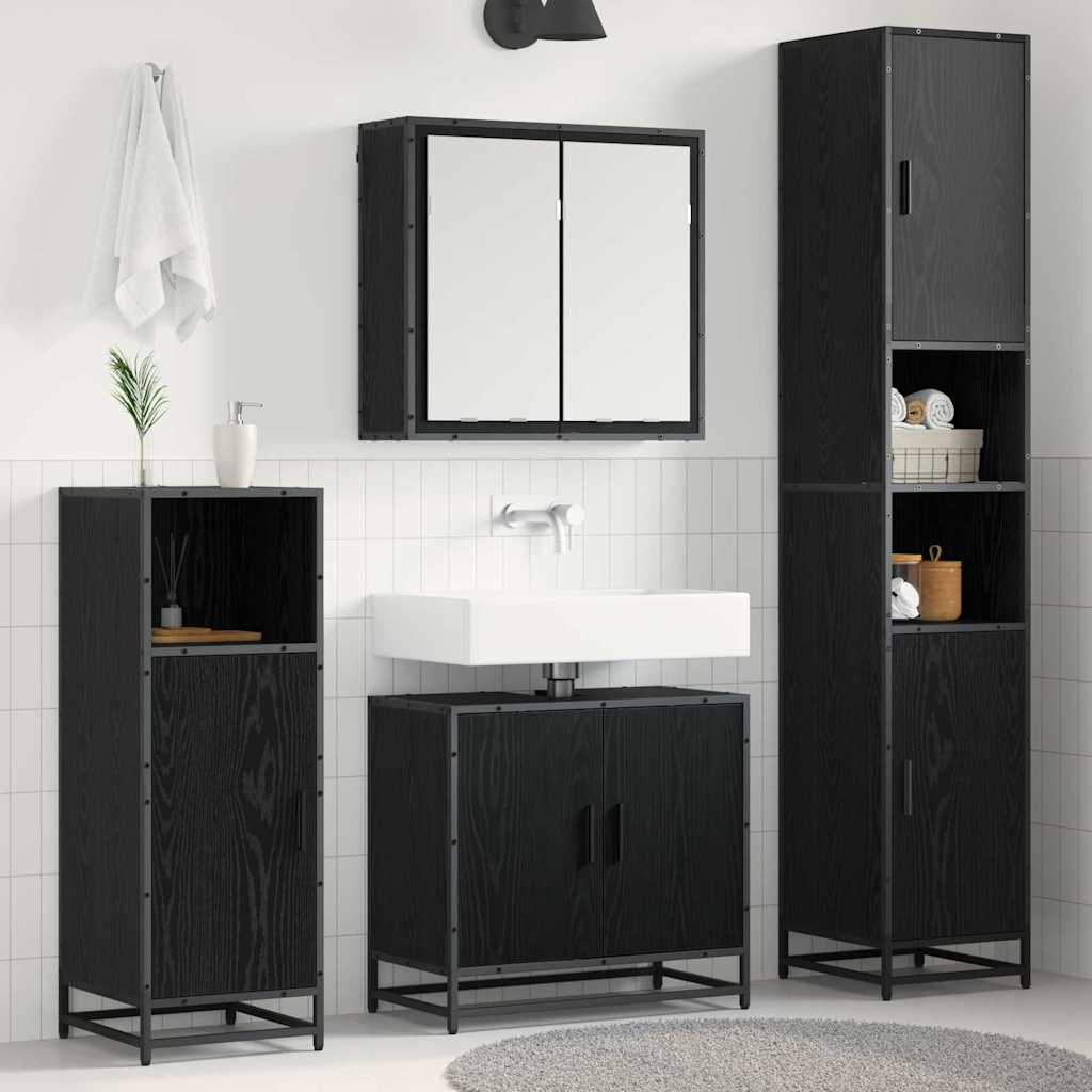 Bathroom Furniture Set 3 pcs Black Oak Engineered Wood