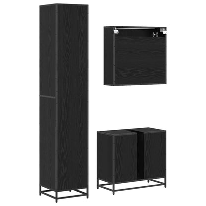 Bathroom Furniture Set 3 pcs Black Oak Engineered Wood