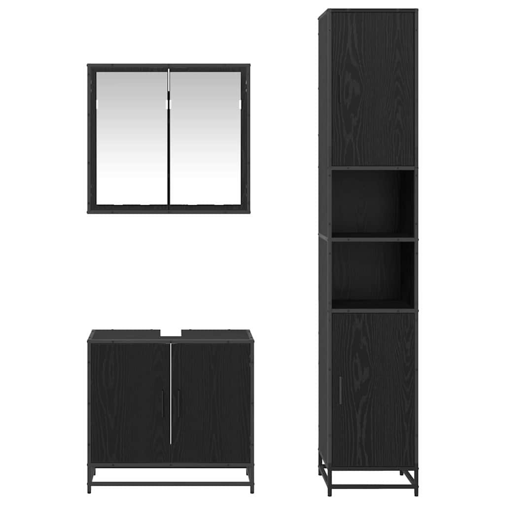 Bathroom Furniture Set 3 pcs Black Oak Engineered Wood