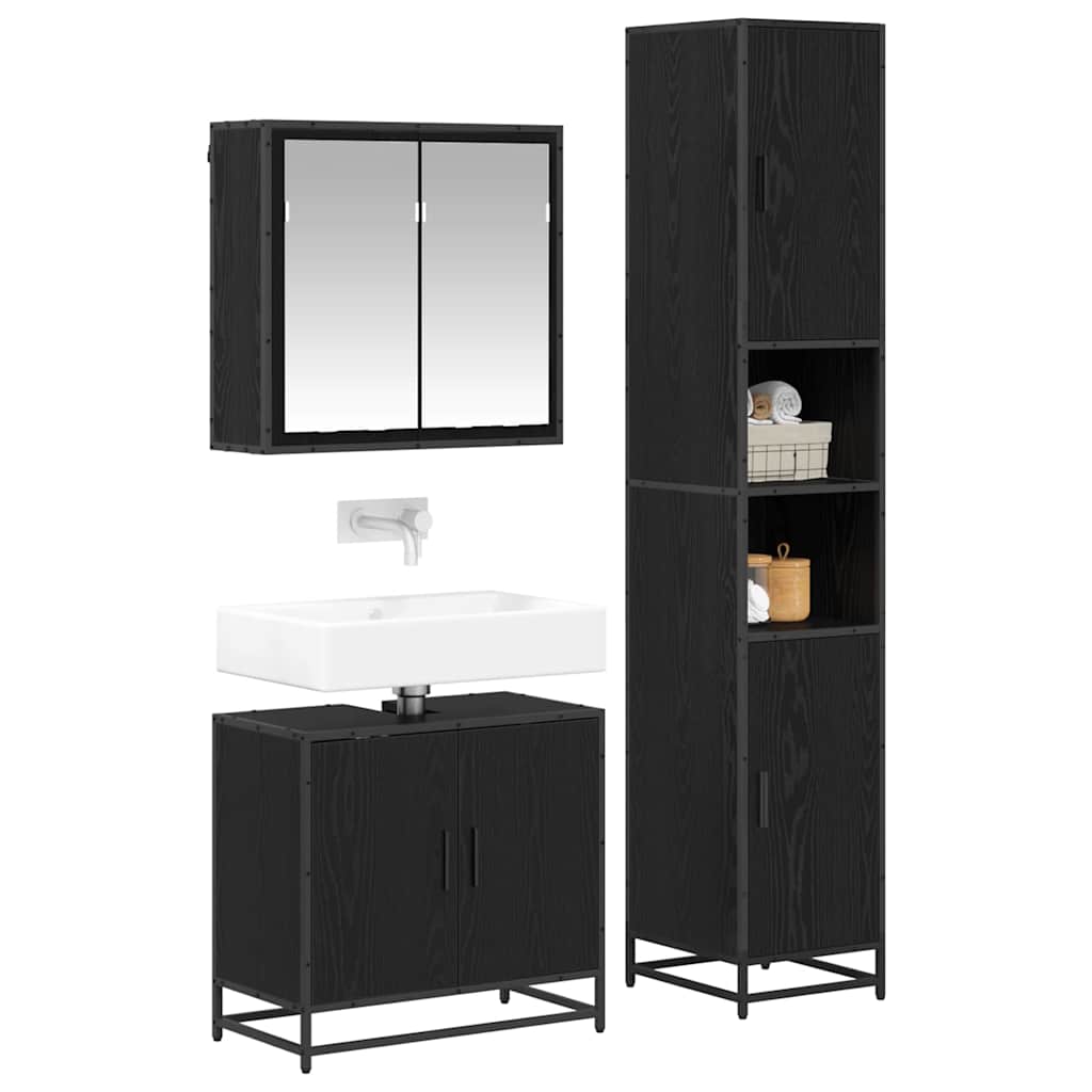 Bathroom Furniture Set 3 pcs Black Oak Engineered Wood