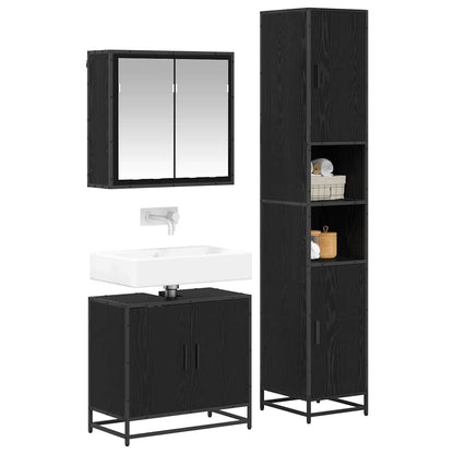 Bathroom Furniture Set 3 pcs Black Oak Engineered Wood