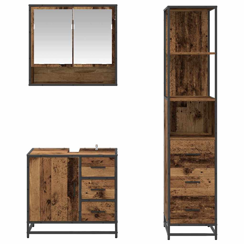 Bathroom Furniture Set with Door 3 pcs Old Wood Engineered Wood