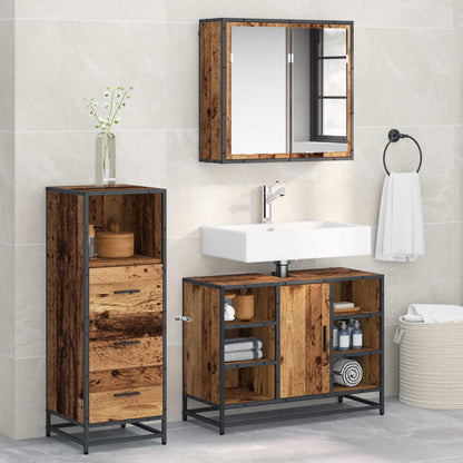 Bathroom Furniture Set with Door 3 pcs Old Wood Engineered Wood
