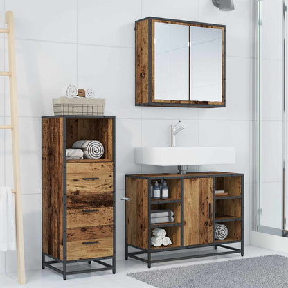 Bathroom Furniture Set with Door 3 pcs Old Wood Engineered Wood