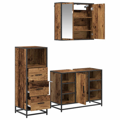 Bathroom Furniture Set with Door 3 pcs Old Wood Engineered Wood