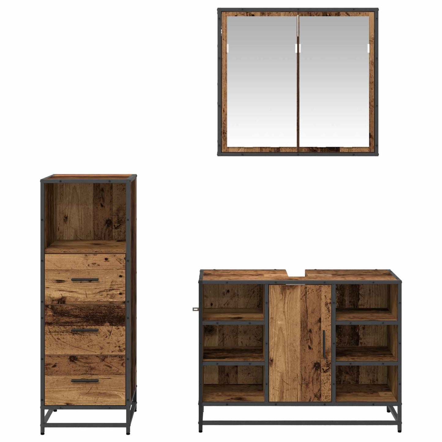 Bathroom Furniture Set with Door 3 pcs Old Wood Engineered Wood