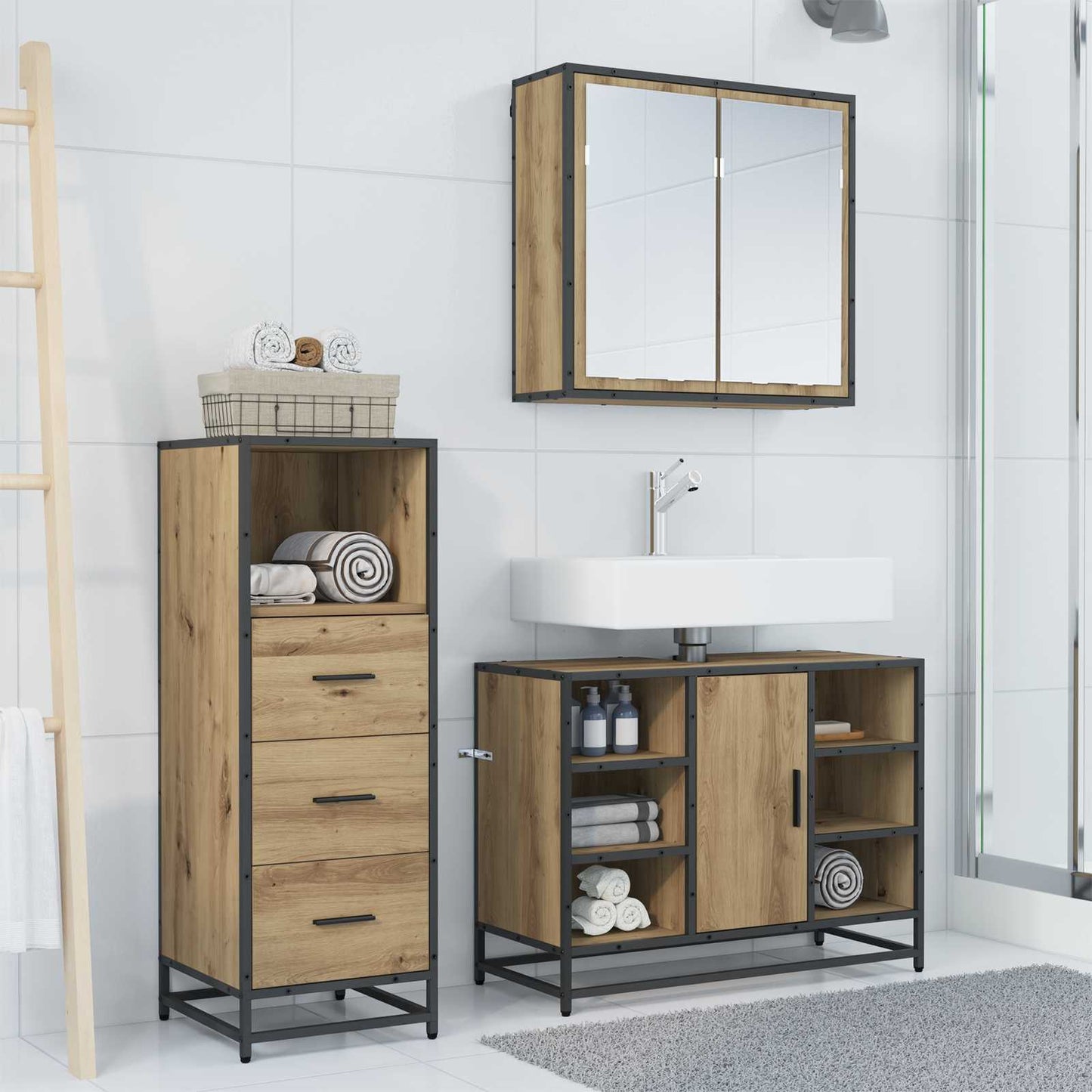 Bathroom Furniture Set 3 pcs Artisan Oak Engineered Wood