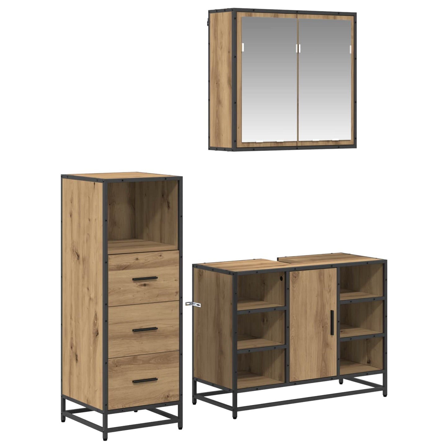 Bathroom Furniture Set 3 pcs Artisan Oak Engineered Wood