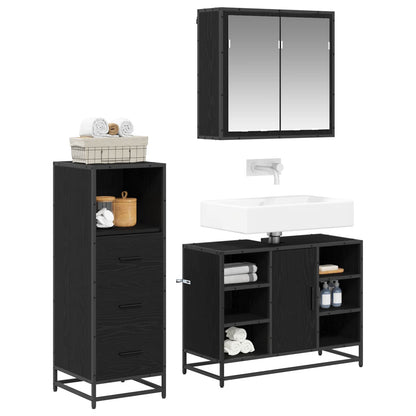 Bathroom Furniture Set 3 pcs Black Oak Engineered Wood