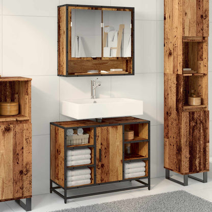 Bathroom Furniture Set with Door 2 pcs Old Wood Engineered Wood