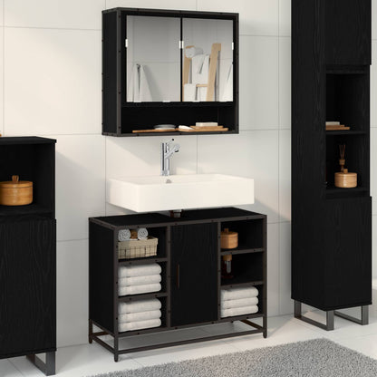 Bathroom Furniture Set 2 pcs Black Oak Engineered Wood