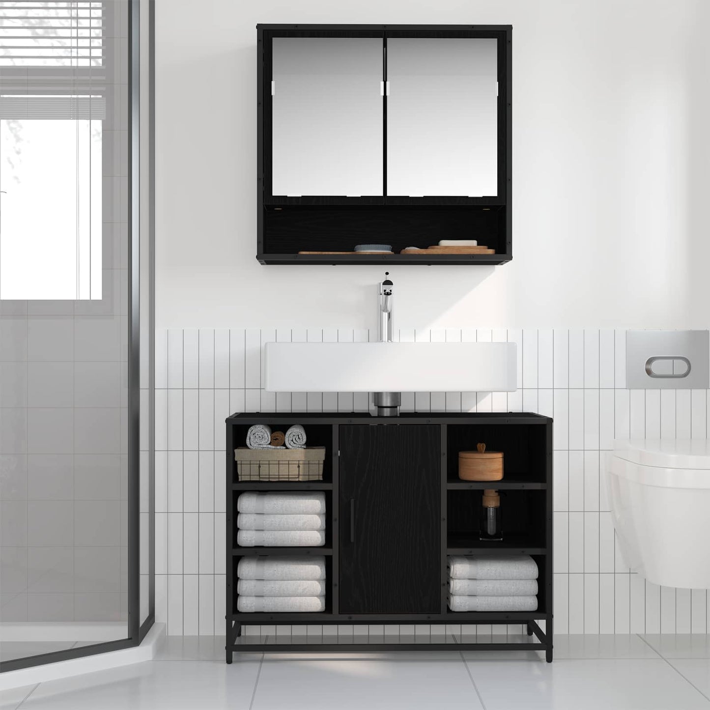 Bathroom Furniture Set 2 pcs Black Oak Engineered Wood
