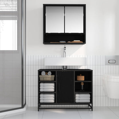 Bathroom Furniture Set 2 pcs Black Oak Engineered Wood
