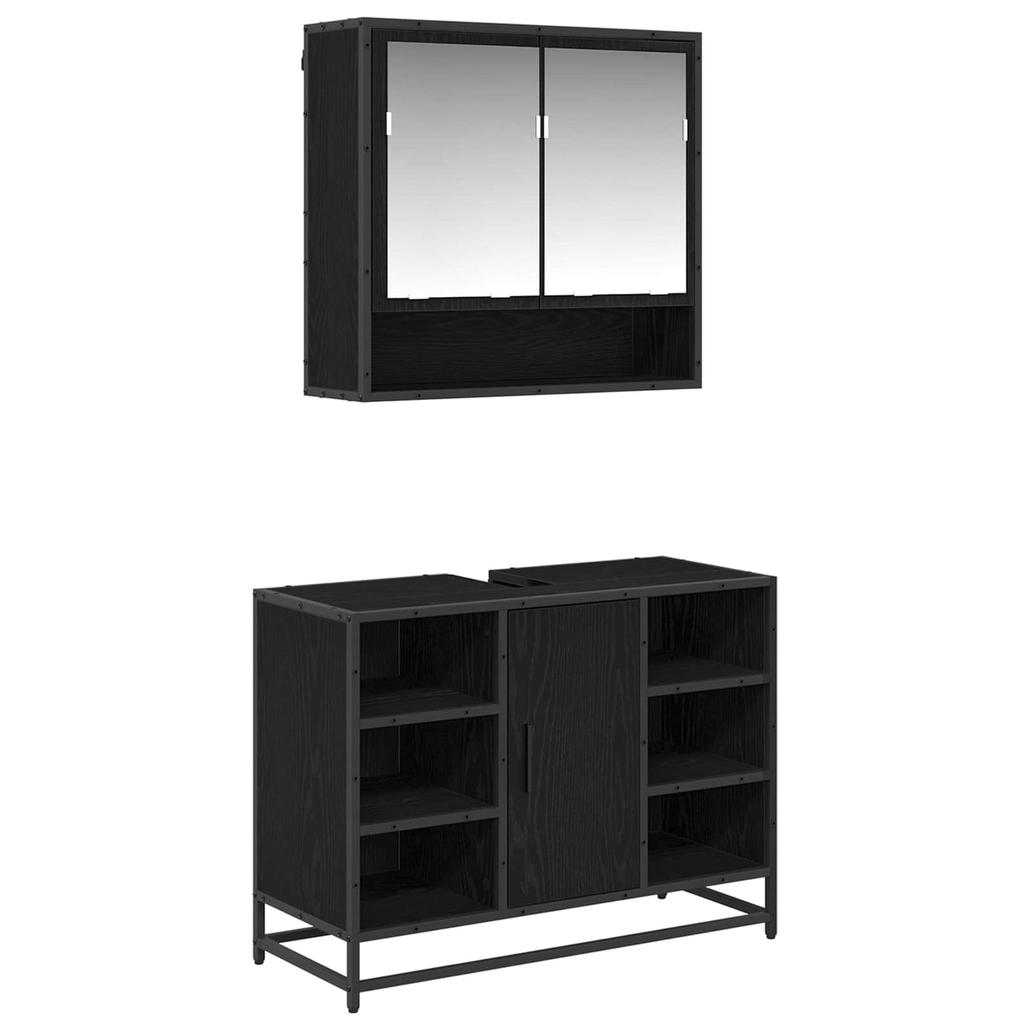 Bathroom Furniture Set 2 pcs Black Oak Engineered Wood