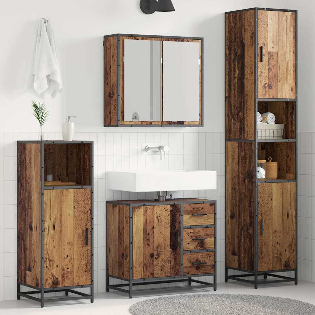 Bathroom Furniture Set with Door 3 pcs Old Wood Engineered Wood