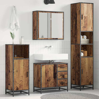Bathroom Furniture Set with Door 3 pcs Old Wood Engineered Wood