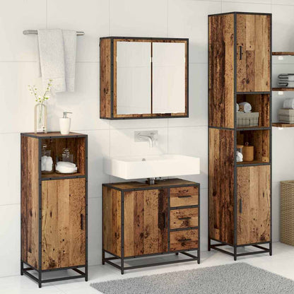 Bathroom Furniture Set with Door 3 pcs Old Wood Engineered Wood