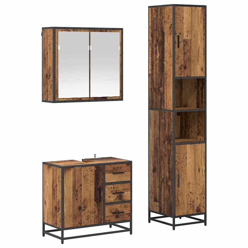 Bathroom Furniture Set with Door 3 pcs Old Wood Engineered Wood