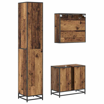 Bathroom Furniture Set with Door 3 pcs Old Wood Engineered Wood