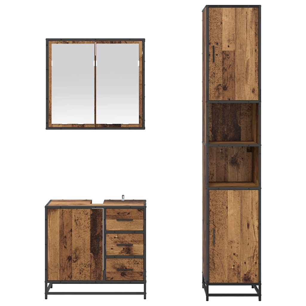 Bathroom Furniture Set with Door 3 pcs Old Wood Engineered Wood