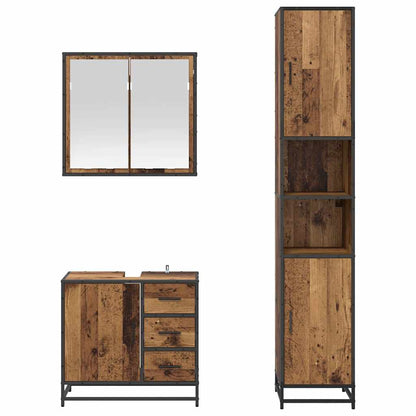 Bathroom Furniture Set with Door 3 pcs Old Wood Engineered Wood