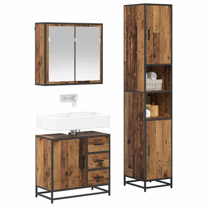 Bathroom Furniture Set with Door 3 pcs Old Wood Engineered Wood