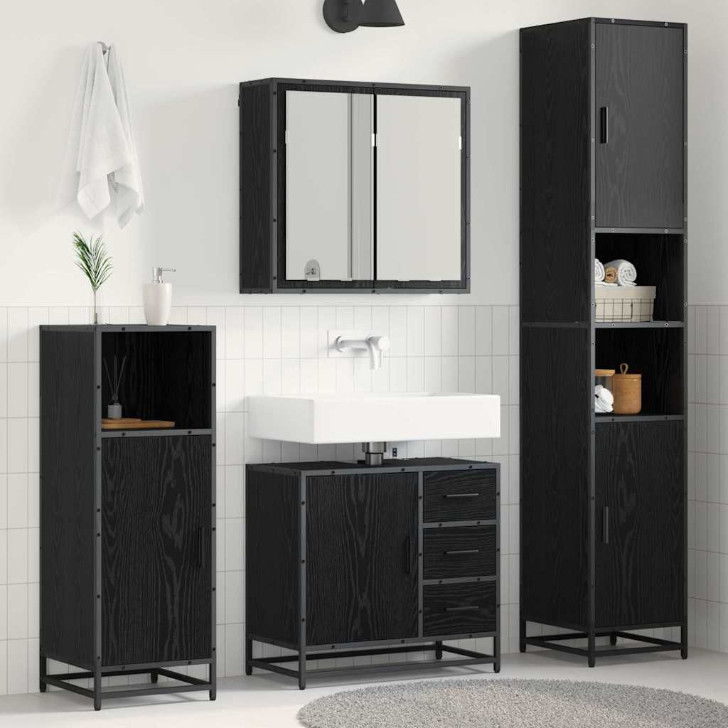 Bathroom Furniture Set 3 pcs Black Oak Engineered Wood