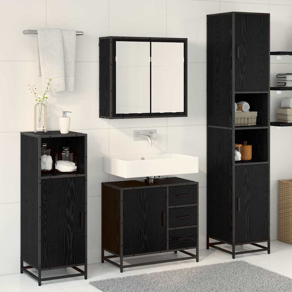 Bathroom Furniture Set 3 pcs Black Oak Engineered Wood