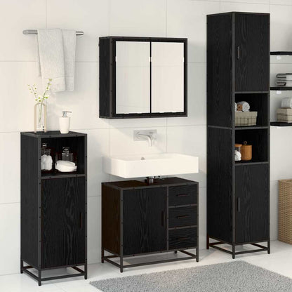 Bathroom Furniture Set 3 pcs Black Oak Engineered Wood