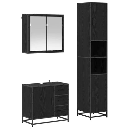 Bathroom Furniture Set 3 pcs Black Oak Engineered Wood