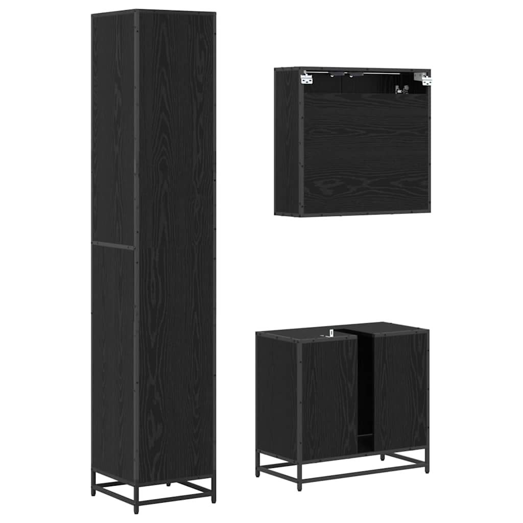 Bathroom Furniture Set 3 pcs Black Oak Engineered Wood