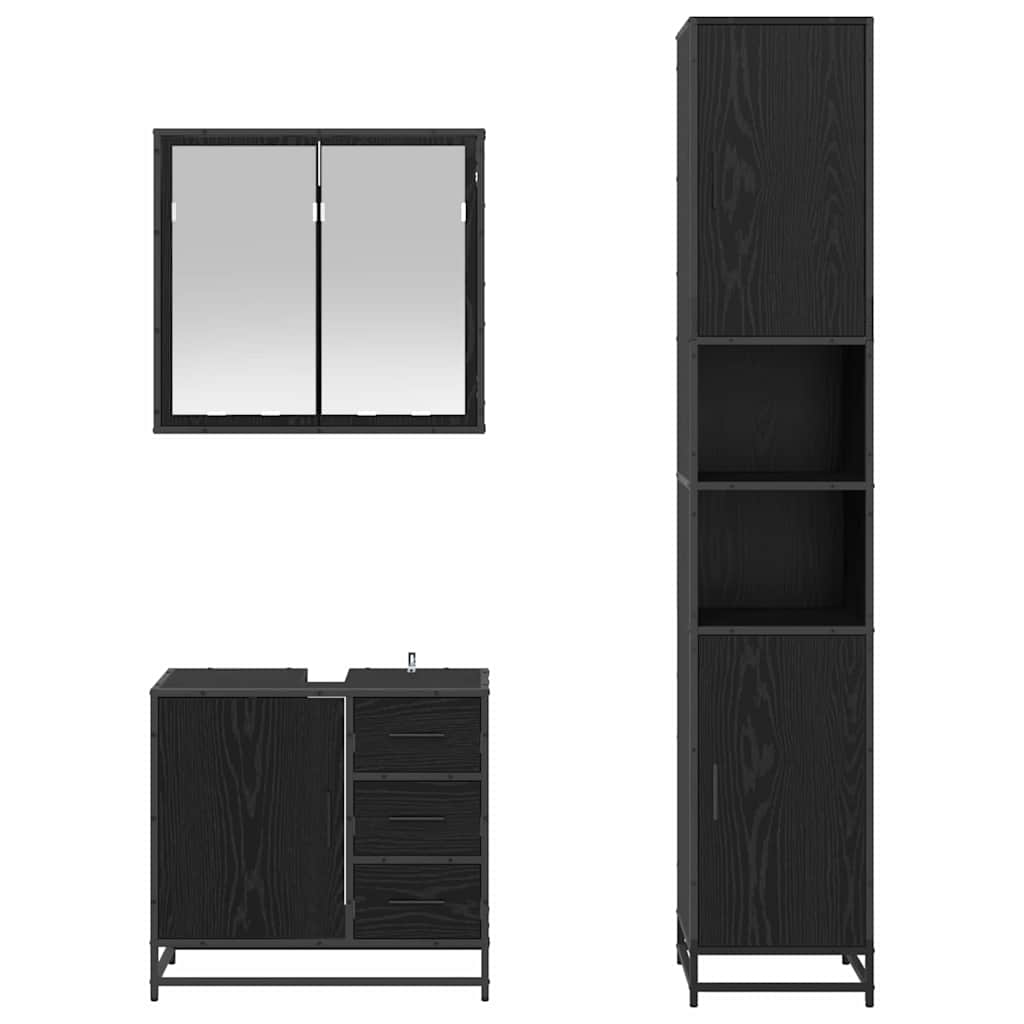 Bathroom Furniture Set 3 pcs Black Oak Engineered Wood